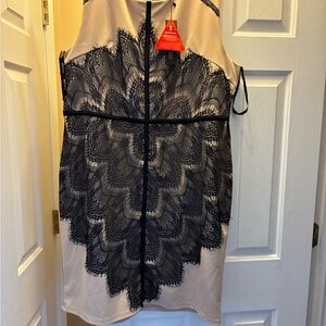 London Dress Company Beige Dress with Black Lace